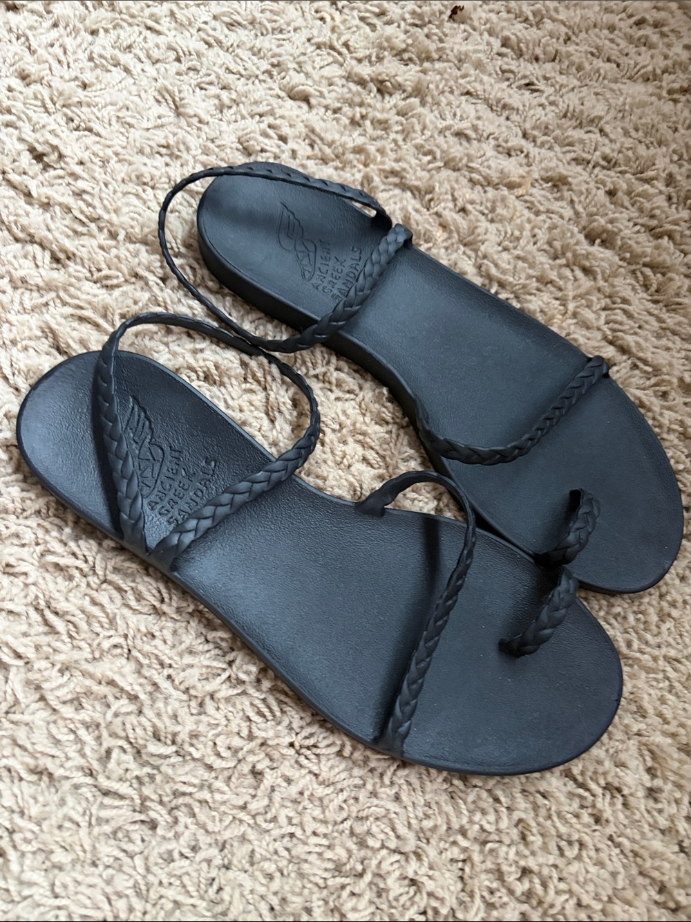 Ancient Greek Sandals Black Braided Flat Sandals